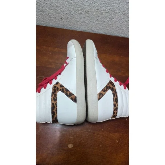 Steve Madden Bumping White High-Top Sneakers Red Laces & Leopard Accent Size 5 - Picture 5 of 8